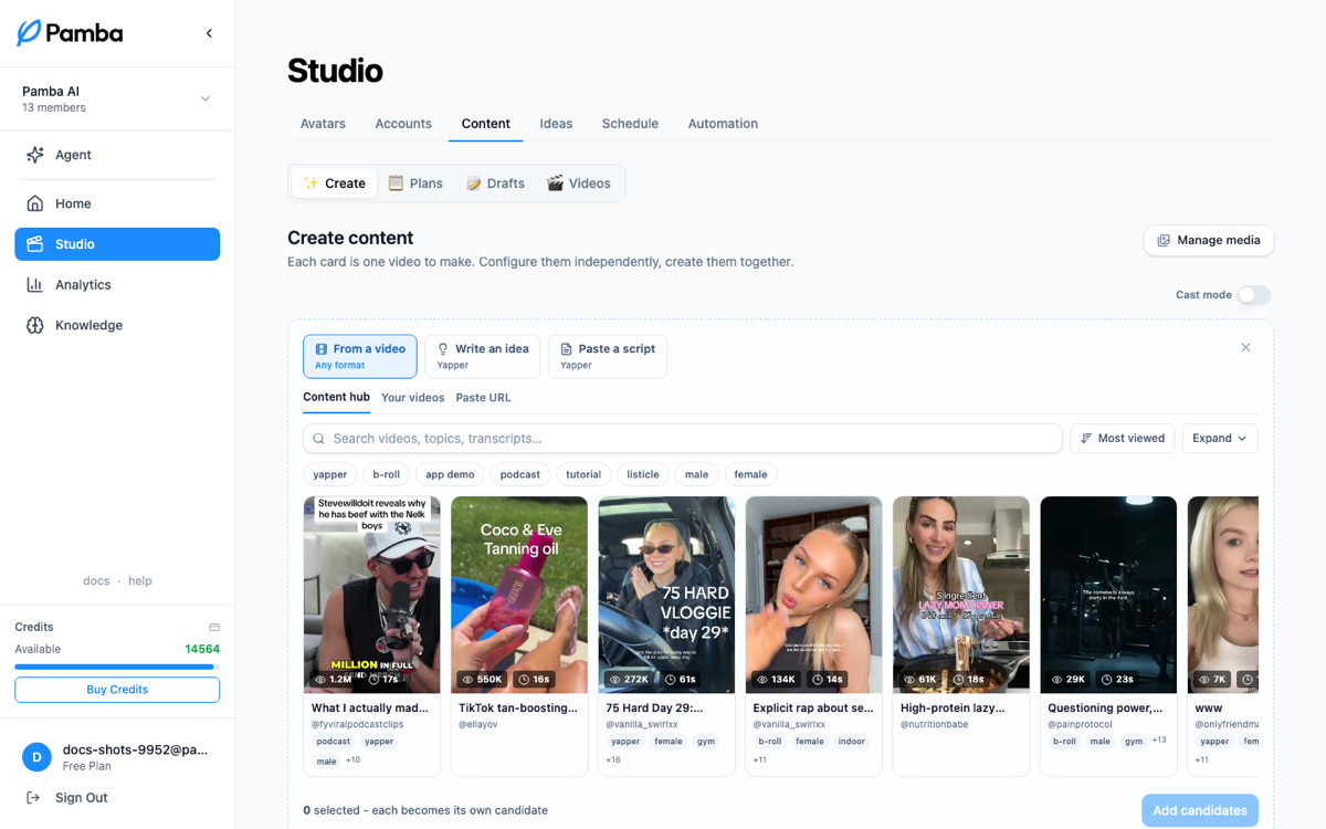 Create content: pick a start, stack cards, create them together
